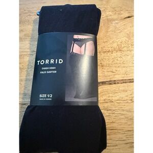 Torrid Womens Black Opaque Thigh High Faux Garter Tights Size 1/2 Plus Size NEW